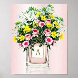 Floral Bouquet Pink Parfüm Flasche Monogramm Poster