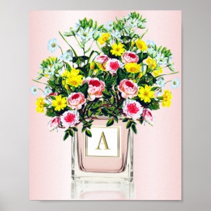Floral Bouquet Pink Parfüm Flasche Monogramm Poster