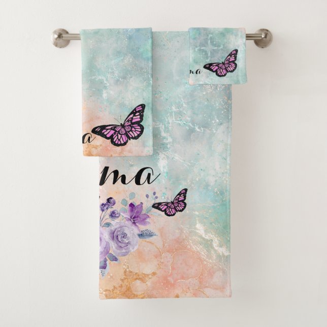 Floral bouquet purple garden badhandtuch set (Insitu)