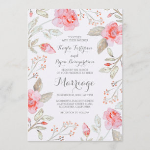 Floral Bouquet - Rosa Hochzeit im Wasser Einladung