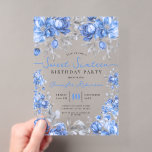 Floral Bouquet Sweet 16 Birthday Party Blue  Acryleinladungen<br><div class="desc">Celebrate in Style with a Girly Floral Bouquet Sweet 16 Invitation. Make your Sweet 16 party unforgettable with the Girly Floral Bouquet invitation. Customize with your party details for a chic and elegant touch.</div>