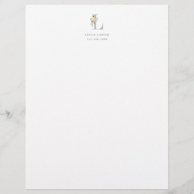 Floral Bouquet über Personalisierte Monogramm Briefbogen (Vorderseite)