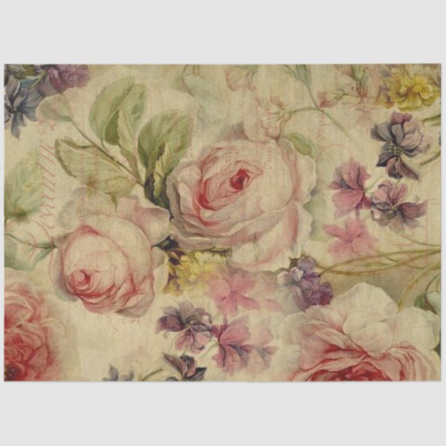 Floral Bouquet Vintages Skript Ephemera Decoupage  Seidenpapier (Vorderseite)