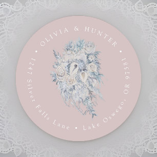 Floral Bouquet Wedding Couple Names Rücksendeadres Runder Aufkleber