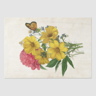 Floral Bouquet Yellow Cosmos Peony Butterfly Craft Seidenpapier