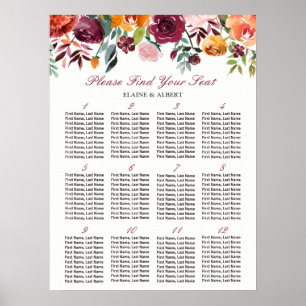Floral Bourgogne 12 Tables Mariage Tableau de sièg