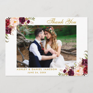 Floral Bourgogne Gold Mariage Merci photo