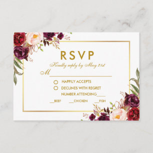Floral Bourgogne Gold Mariage Repas RSVP G