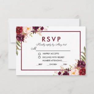Floral Bourgogne Mariage Repas RSVP
