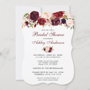 Floral Bourgogne nuptiale Invitation de douche BR