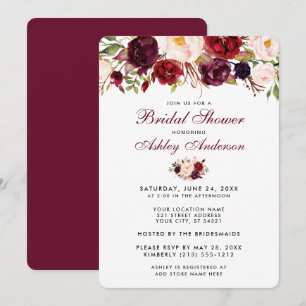 Floral Bourgogne nuptiale Invitation de douche R