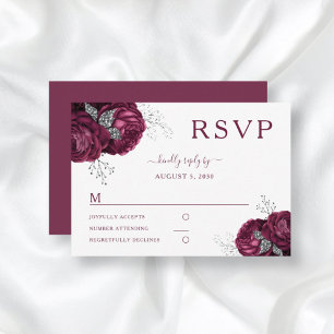 Floral Bourgogne Roses Elégant mariage carte RSVP