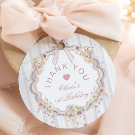 Floral Bow 1st Girl Birthday Thank you Geschenkanhänger