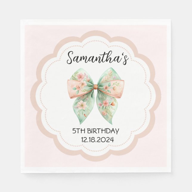 Floral Bow Birthday Napkins Serviette (Vorderseite)