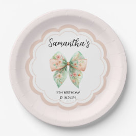Floral Bow Birthday Paper Plate Pappteller