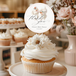 Floral Bow Elegant Baby Shower Vielen Dank Runder Aufkleber