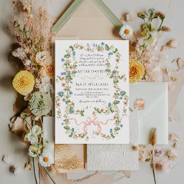 Floral Bow Garden Rustikales Elegantes Foto Hochze Einladung