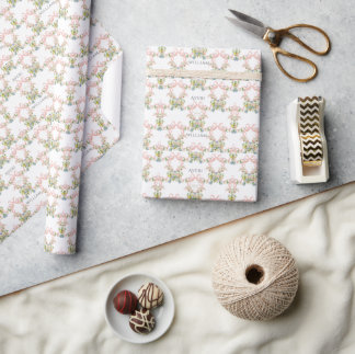 Floral Bow Garden Rustikales Elegantes Foto Hochze Geschenkpapier