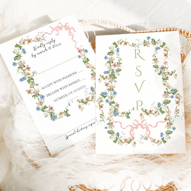 Floral Bow Garden Rustikales Elegantes Foto Hochze RSVP Karte (Von Creator hochgeladen)