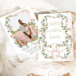Floral Bow Garden Rustikales Elegantes Foto Hochze Save The Date
