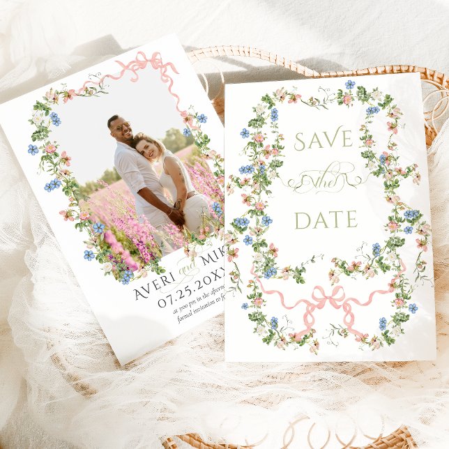 Floral Bow Garden Rustikales Elegantes Foto Hochze Save The Date (Von Creator hochgeladen)