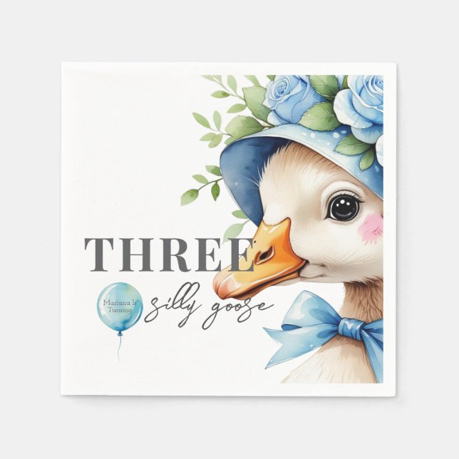 Floral Bow Silly Goose Boy Birthday  Serviette (Vorderseite)