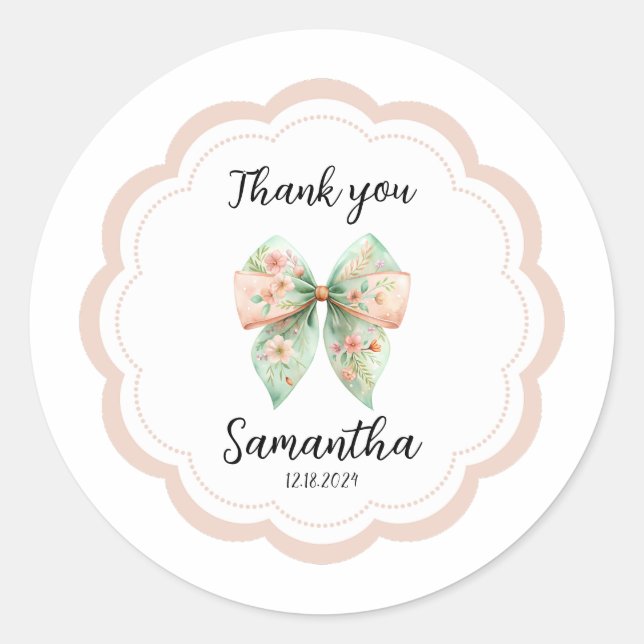 Floral Bow Vielen Dank Sticker (Vorderseite)