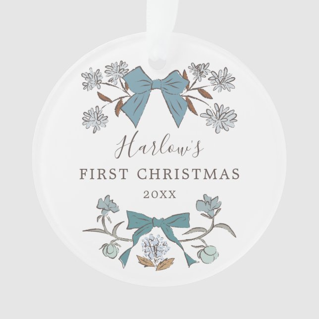 Floral Bows Blue Baby's First Christmas (devant)