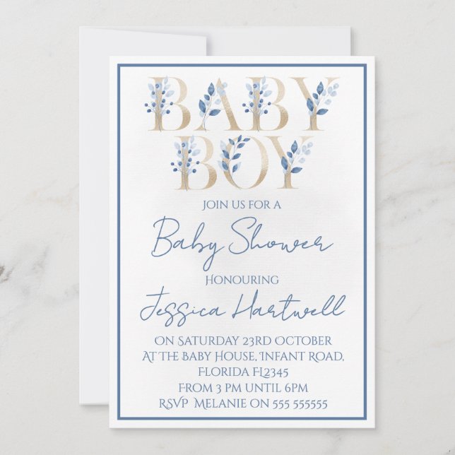 Floral Boy Baby Shower Invitation Einladung (Vorderseite)