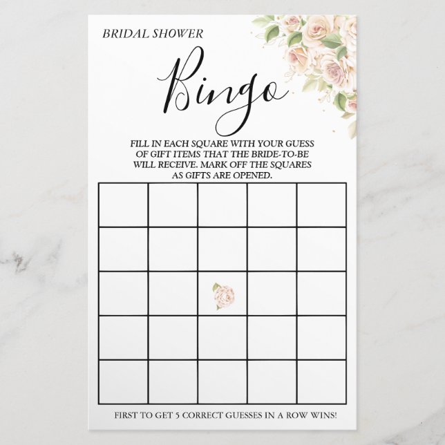 Floral Brautparty Bingo Spielkarte Flyer (Vorne)