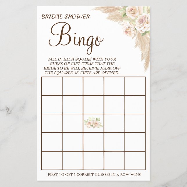 Floral Brautparty Bingo Spielkarte Flyer (Vorne)
