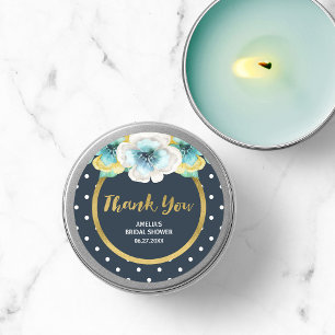 Floral Brautparty, Blau und Imitate Gold Vielen Da Runder Aufkleber