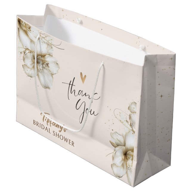 Floral Brautparty Danke Tasche Große Geschenktüte (Vorderseite Schrägansicht)