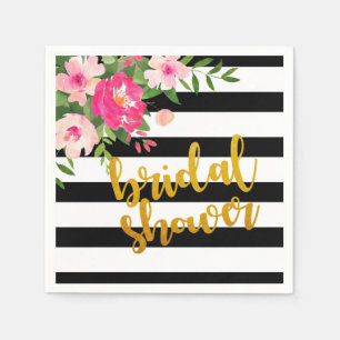 Floral Brautparty Napkin - Schwarz/Weiß Streifen Serviette
