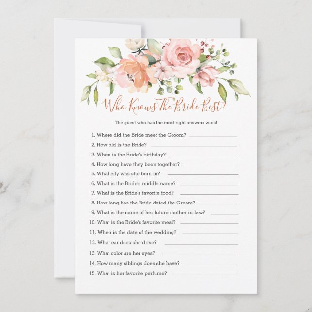 Floral Bridal Bingo/Wer kennt die besten Spiele de Einladung (Rückseite)