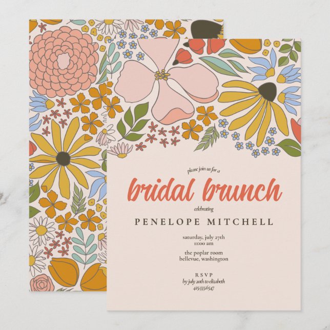 Floral Bridal Brunch Dusche Einladung (Vorne/Hinten)