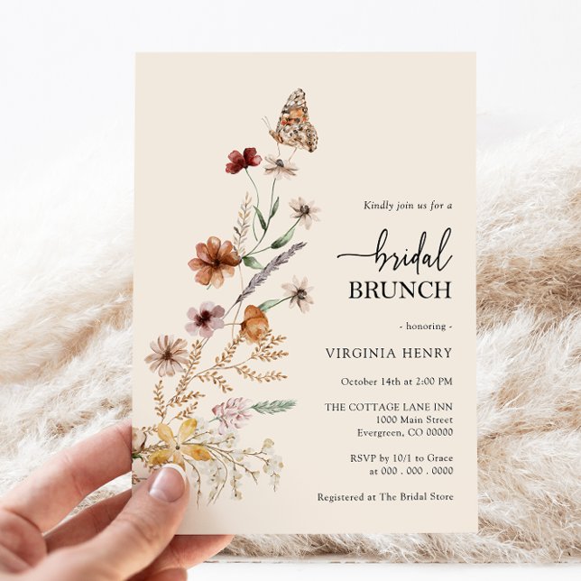 Floral Bridal Brunch Invitation Einladung (Boho Wildflower Floral Bridal Brunch Invitation by Painted Paperie
)