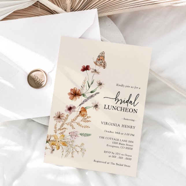 Floral Bridal Luncheon Einladung (Boho Wildflower and Butterfly Floral Bridal Luncheon Invitation by Painted Paperie
)