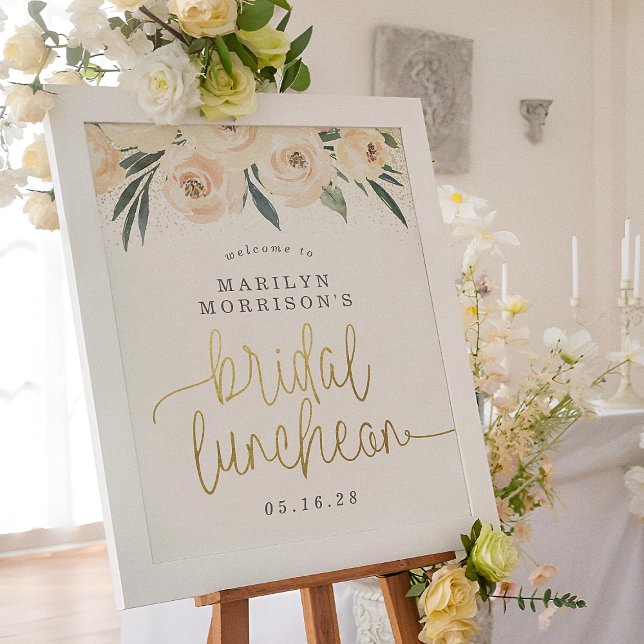 Floral Bridal Luncheon Gold Glitzer Begrüßungszeic Poster (Von Creator hochgeladen)