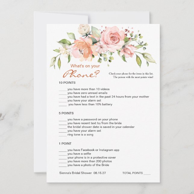 Floral Bridal Phone Game/Wedding Scramble Einladung (Vorderseite)