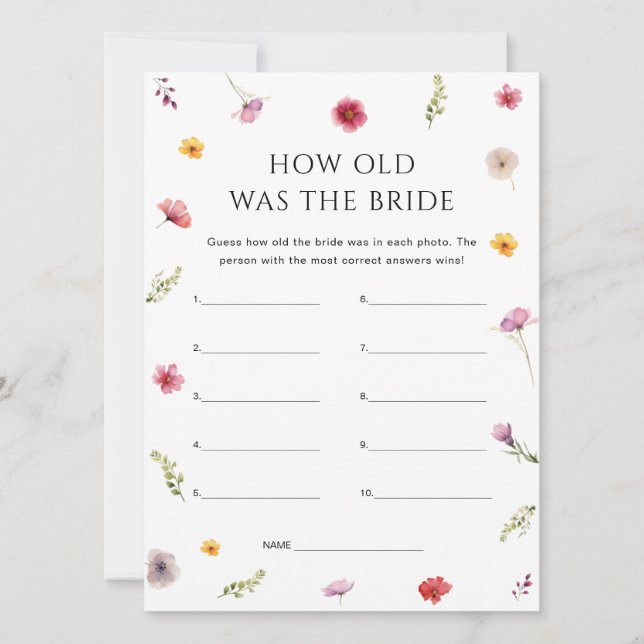 Floral Bridal Shower How Old Was the Bride Game Einladung (Vorderseite)