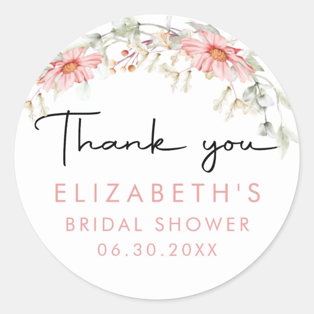 Floral Bridal Shower Thank You Runder Aufkleber (Vorderseite)