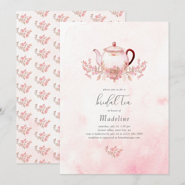 Floral Bridal Tea Bridal Dusche Einladung (Vorne/Hinten)