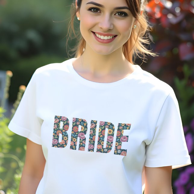 Floral Bride Typografy Bachelorette Wedding Party Tri-Blend Shirt (Bride tee with floral-filled letters for bachelorettes, showers, and wedding fun!)
