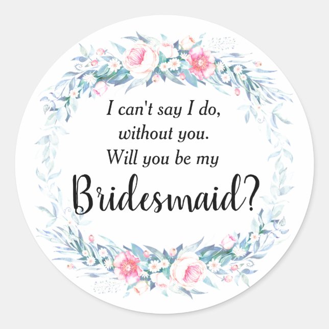 Floral Bridesmaid Runder Aufkleber (Vorderseite)