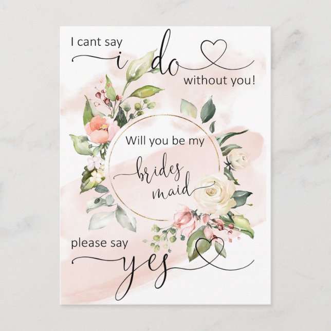 Floral Bridesmaid-Vorschlagskarten Postkarte (Vorderseite)