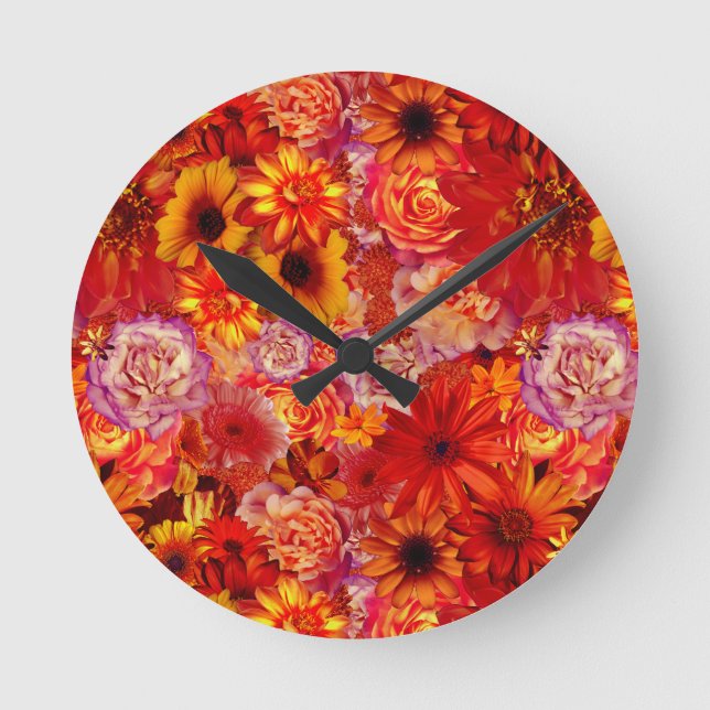 Floral Bright Rojo Bouquet Rich Red Hot Daisies Runde Wanduhr (Vorderseite)