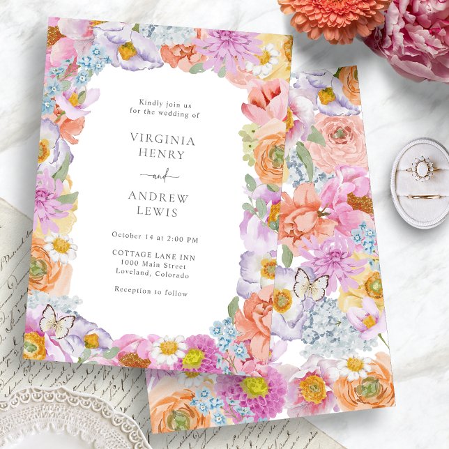 Floral Bright Wedding Einladung (Colorful Watercolor Floral Bright Wedding Invitation by Painted Paperie
)