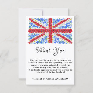 Floral British Flag Memorial Funeral Patriotic Dankeskarte