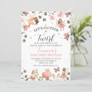 Floral Brown Fairies Flutter Twirl 1. Geburtstag Einladung